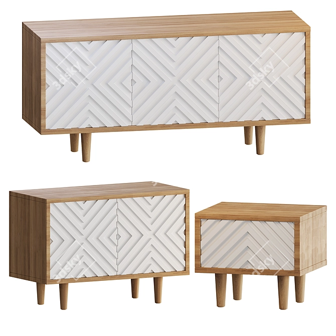 Modern Mount Cabinet with Bedside Table 3D model image 1