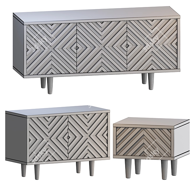 Modern Mount Cabinet with Bedside Table 3D model image 2