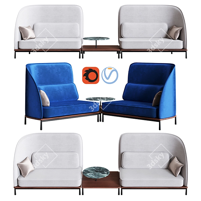 Stellar Works Arc Sofa Set & Coffee Table 3D model image 1