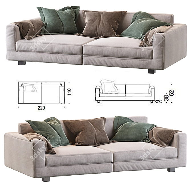 Sleek Nebula Nine Sofa - Moroso 3D model image 1