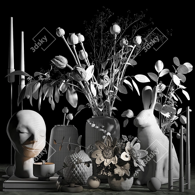 Decor Set: Sculpture, Rabbit Vase & Candle Holder 3D model image 5