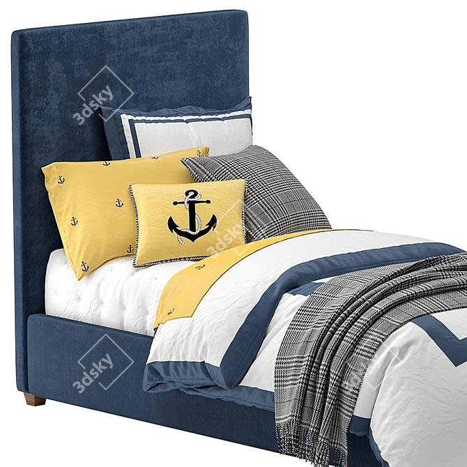 Raleigh Square Bed: Elegant Upholstered Headboard 3D model image 3