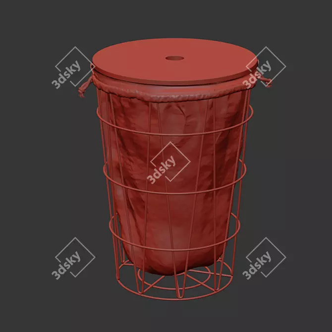 Modern Laundry Basket with Wooden Lid 3D model image 2