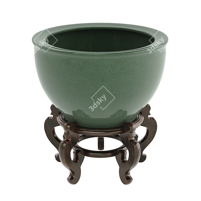 Emerald Celadon Crackle Fishbowl Planter with Stand 3D model image 1