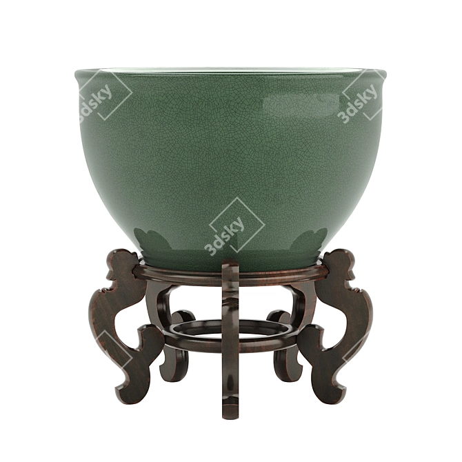 Emerald Celadon Crackle Fishbowl Planter with Stand 3D model image 2