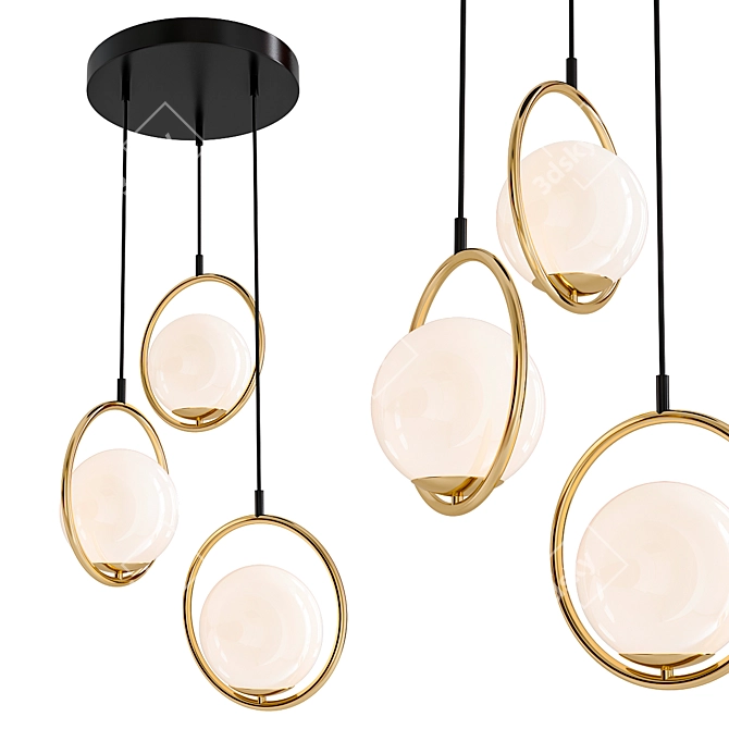 Modern Opal Glass 3-Light Pendant 3D model image 1