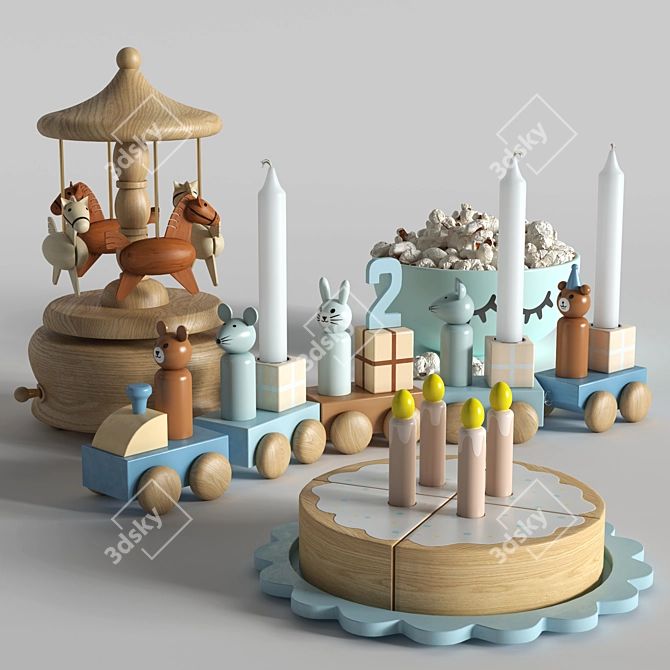 Celebration Toy Set: Train, Cake & Carousel 3D model image 1