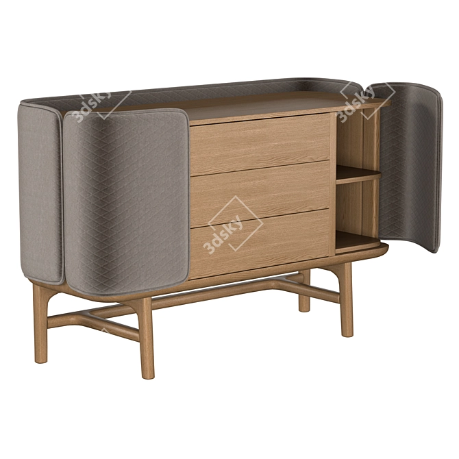 Elegant Velvet Round Oak Comoda 3D model image 4