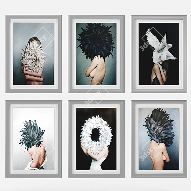 Feathered Girl Art Frame Set 3D model image 2