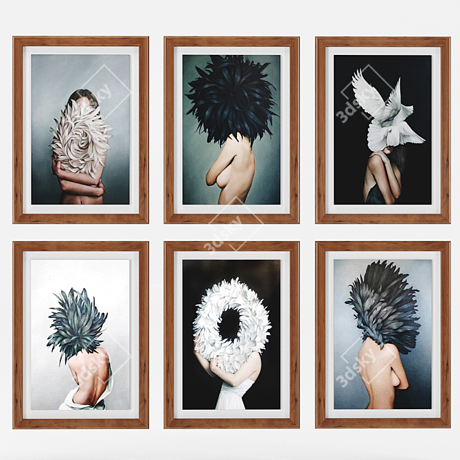 Feathered Girl Art Frame Set 3D model image 4