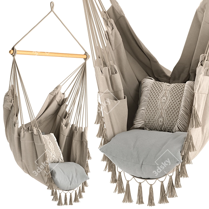 Cozy Ivory Hammock Chair 3D model image 3