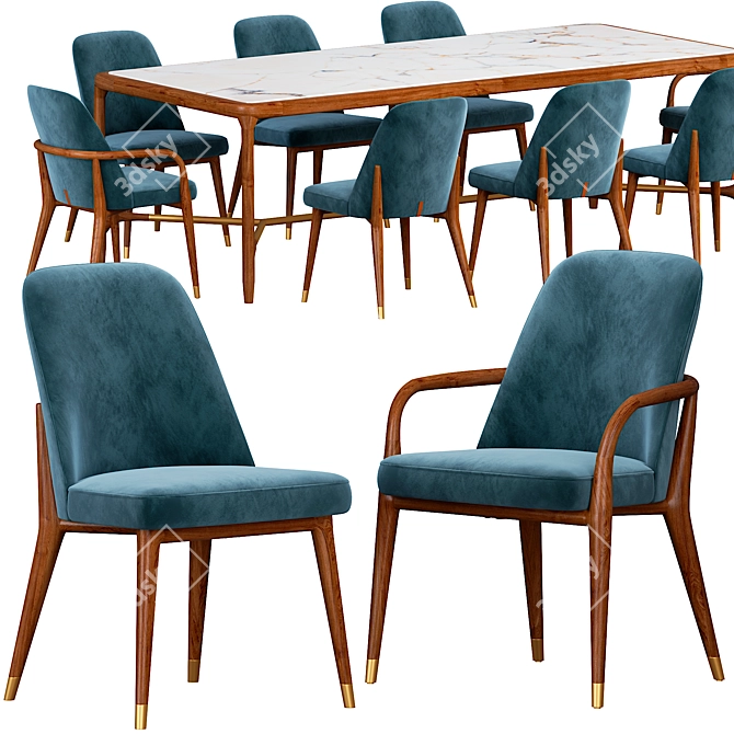 Stylish Ulivi Lise Chair & ELISEE RECT Table 3D model image 1