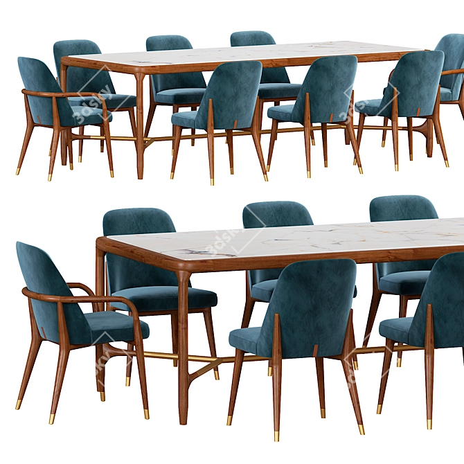 Stylish Ulivi Lise Chair & ELISEE RECT Table 3D model image 2