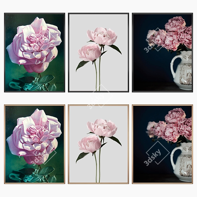 Modern Wall Art Set with 3 Paintings & 4 Frame Options 3D model image 2