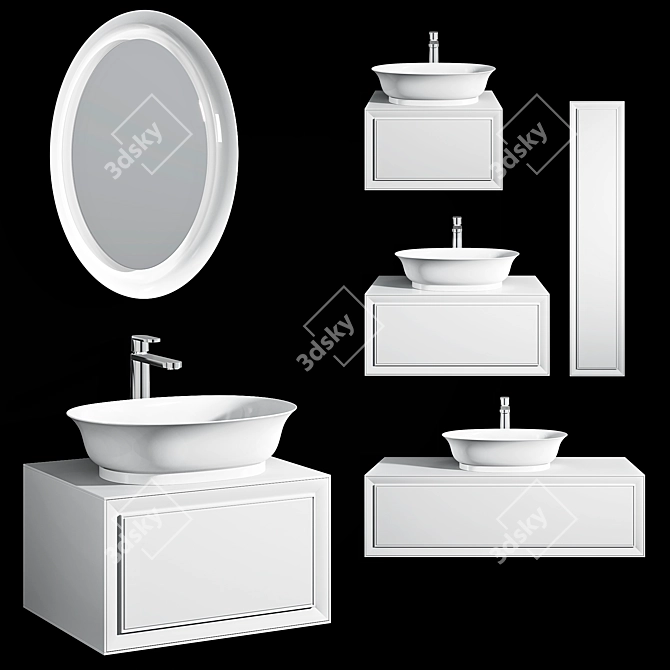 Laufen Classic Basin Set: Bowl Washbasin, Vanity, Mirror, Mixer 3D model image 1