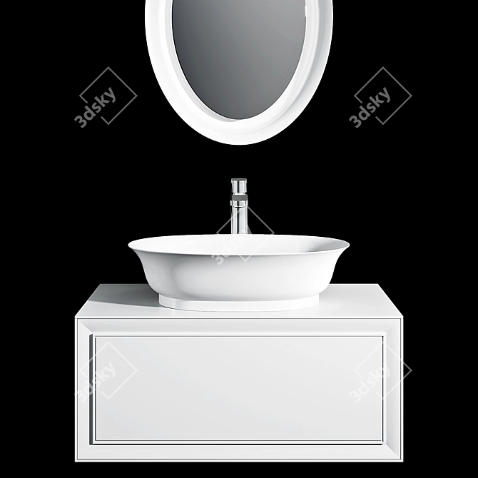 Laufen Classic Basin Set: Bowl Washbasin, Vanity, Mirror, Mixer 3D model image 2