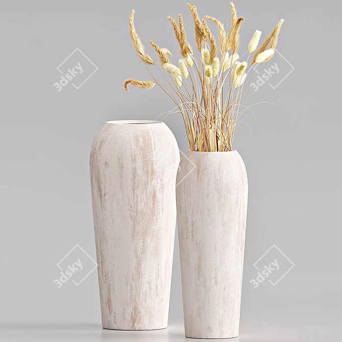 Rustic Mango Wood Vases 3D model image 3