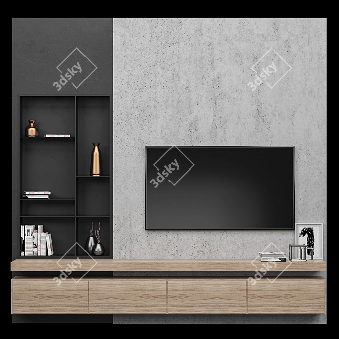 Sleek TV Wall Unit 3D model image 1