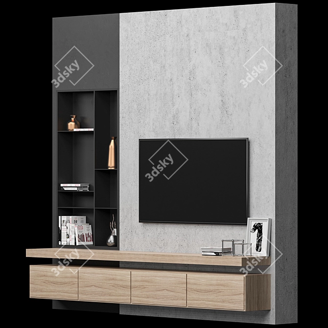 Sleek TV Wall Unit 3D model image 2