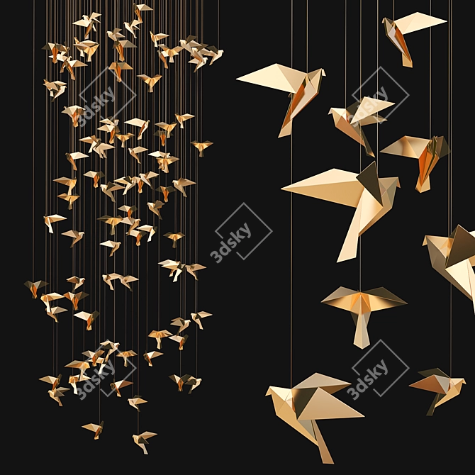 Golden Bird Chandelier 3D model image 1