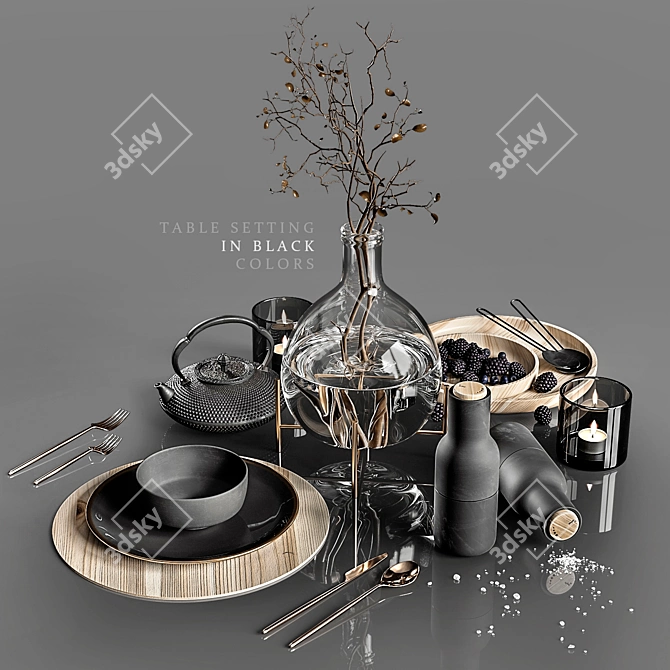 Black Elegance Table Setting 3D model image 1