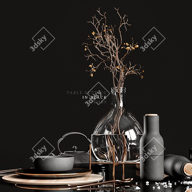 Black Elegance Table Setting 3D model image 2