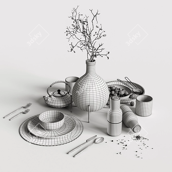 Black Elegance Table Setting 3D model image 5