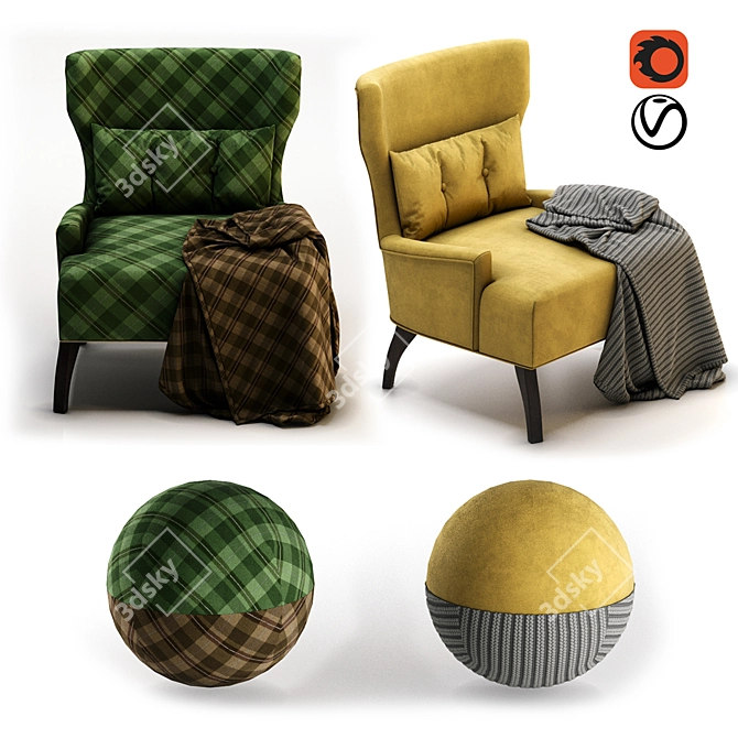 Kano Velvet Accent Chair 3D model image 1