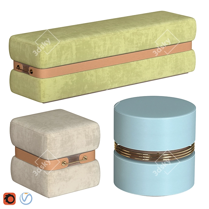 Stylish Ottoman Set by Mezzo Collection 3D model image 1