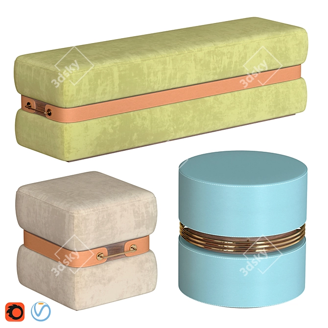 Stylish Ottoman Set by Mezzo Collection 3D model image 5