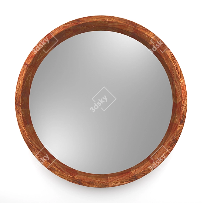 Sleek Ash Wood Round Mirror 3D model image 1