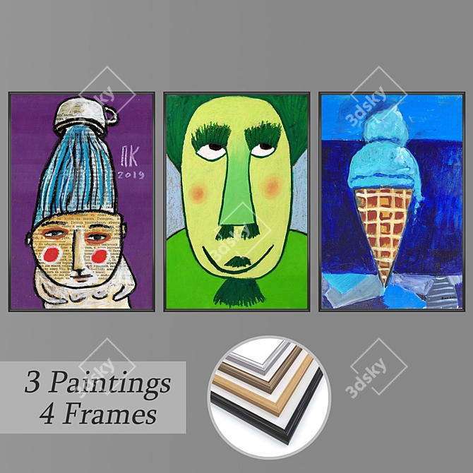  Artistic Wall Paintings Set - No. 2348 3D model image 1