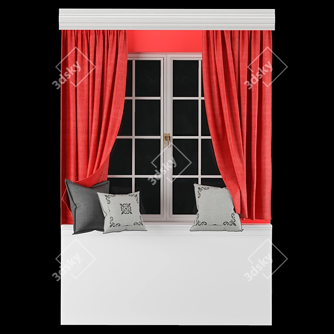 Elegant Curtain Set with Pillows 3D model image 1