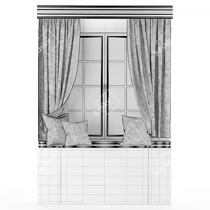 Elegant Curtain Set with Pillows 3D model image 3