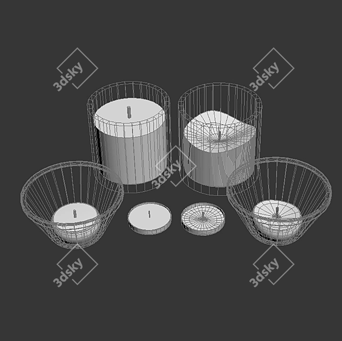 Deluxe Candle Set with Glass and Aluminum Holders 3D model image 3