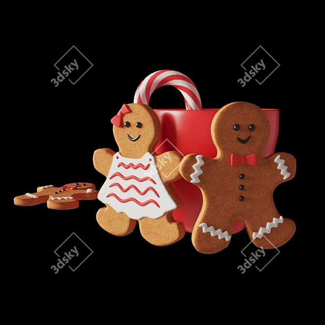 Sweet Gingerbread Boy and Girl 3D model image 1