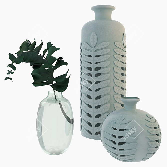 Eucalyptus Vases: Timeless Still Life 3D model image 1