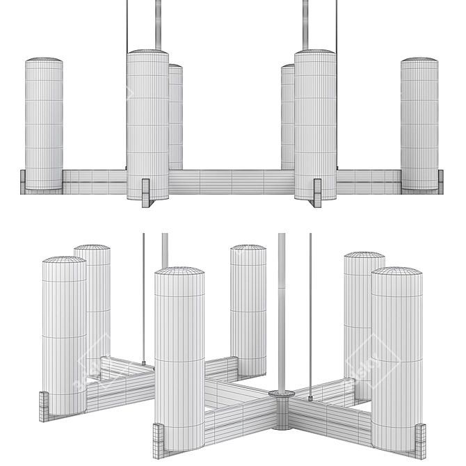 Sleek Opal Chandelier - 60"L x 32"W 3D model image 2