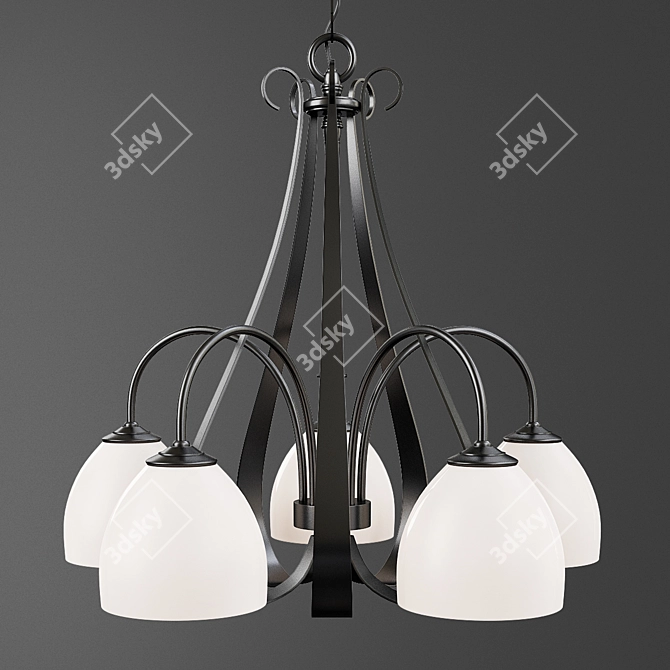 Elegant Opal Shade Iron Chandelier 3D model image 1