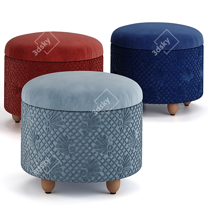Valencia Velvet Storage Ottoman 3D model image 3