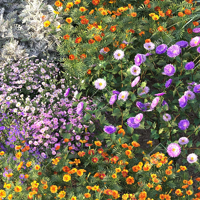 Beautiful Blooming 4m Flower Bed 3D model image 3