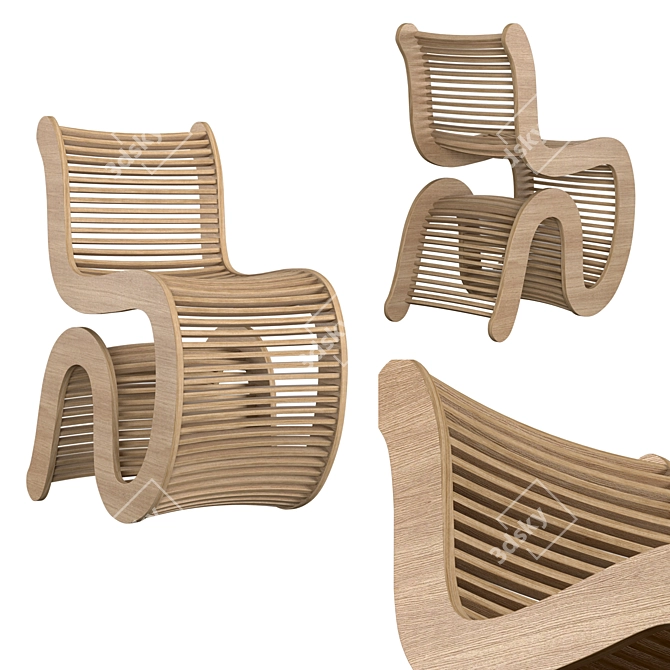 Elegant Birch Spline Chair 3D model image 1