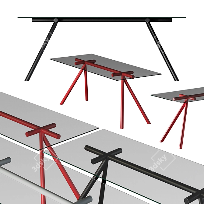 Contemporary W Glass Top Table 3D model image 1