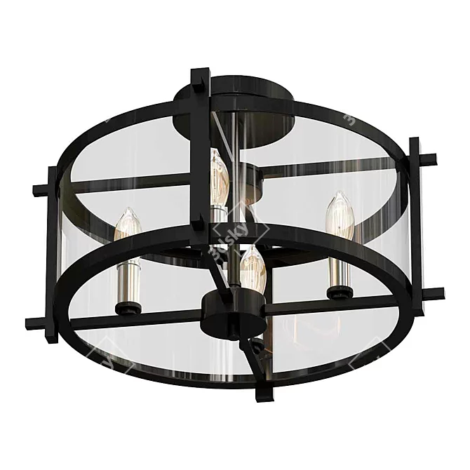 Modern Clear Glass Semi-Flush Light 3D model image 1