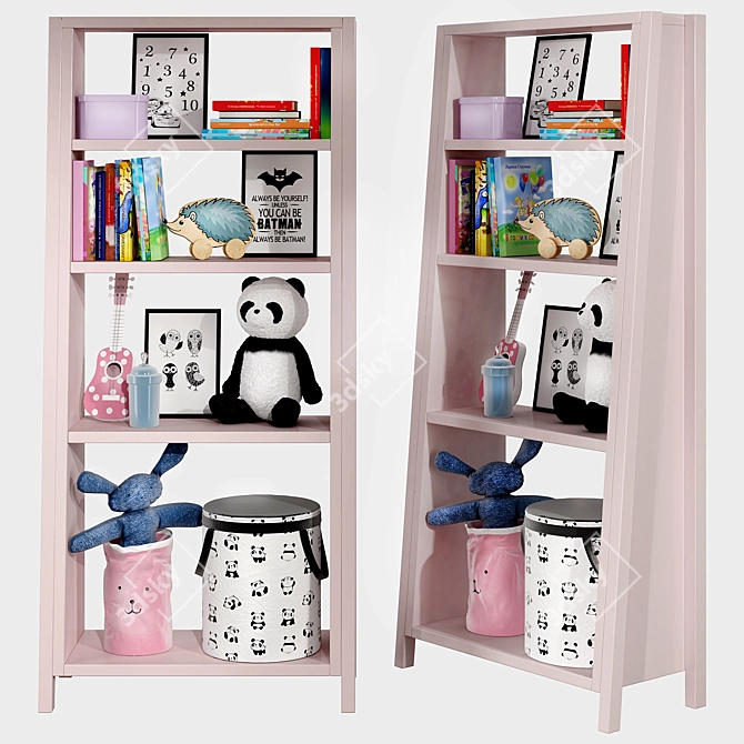 Kids Bookshelf Set: Stylish and Spacious Storage 3D model image 2