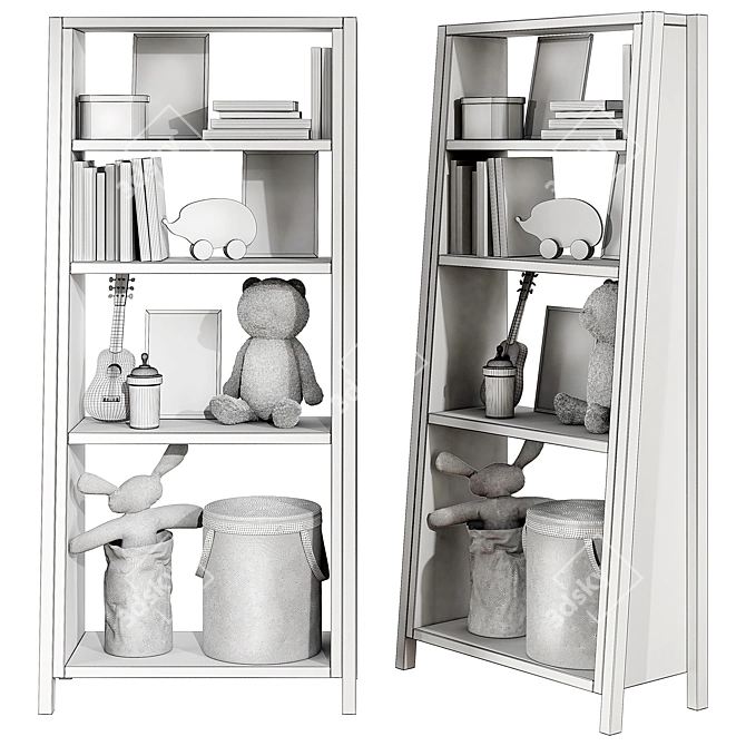 Kids Bookshelf Set: Stylish and Spacious Storage 3D model image 3