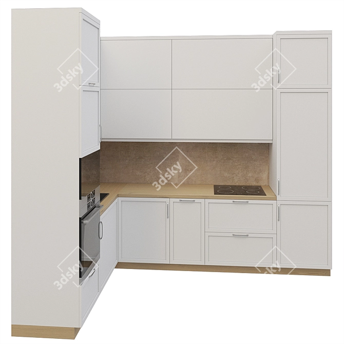 Modern Corner Kitchen Set 3D model image 2