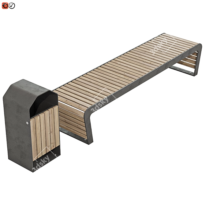 Park Bench+Trash Bin Set 3D model image 2