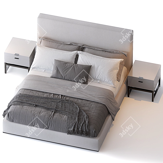 Modern Minimalist Powell Bed 3D model image 2