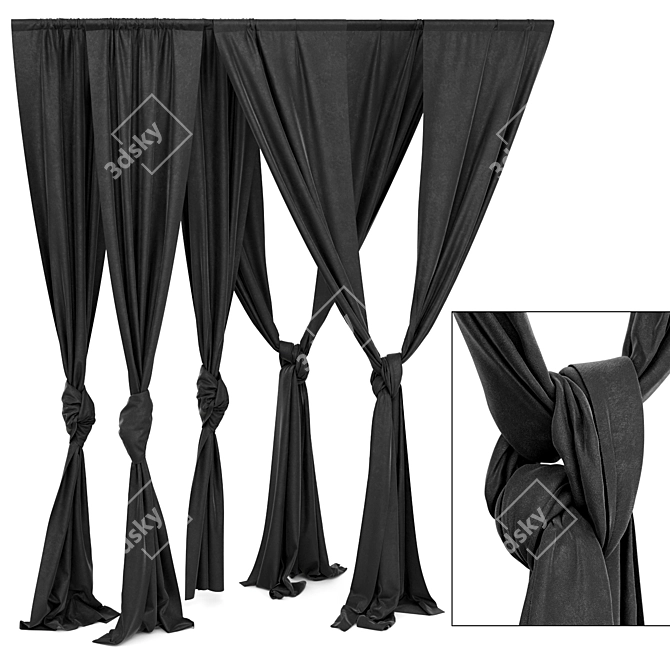 Title: Knot-Embroidered Curtain Set 3D model image 1